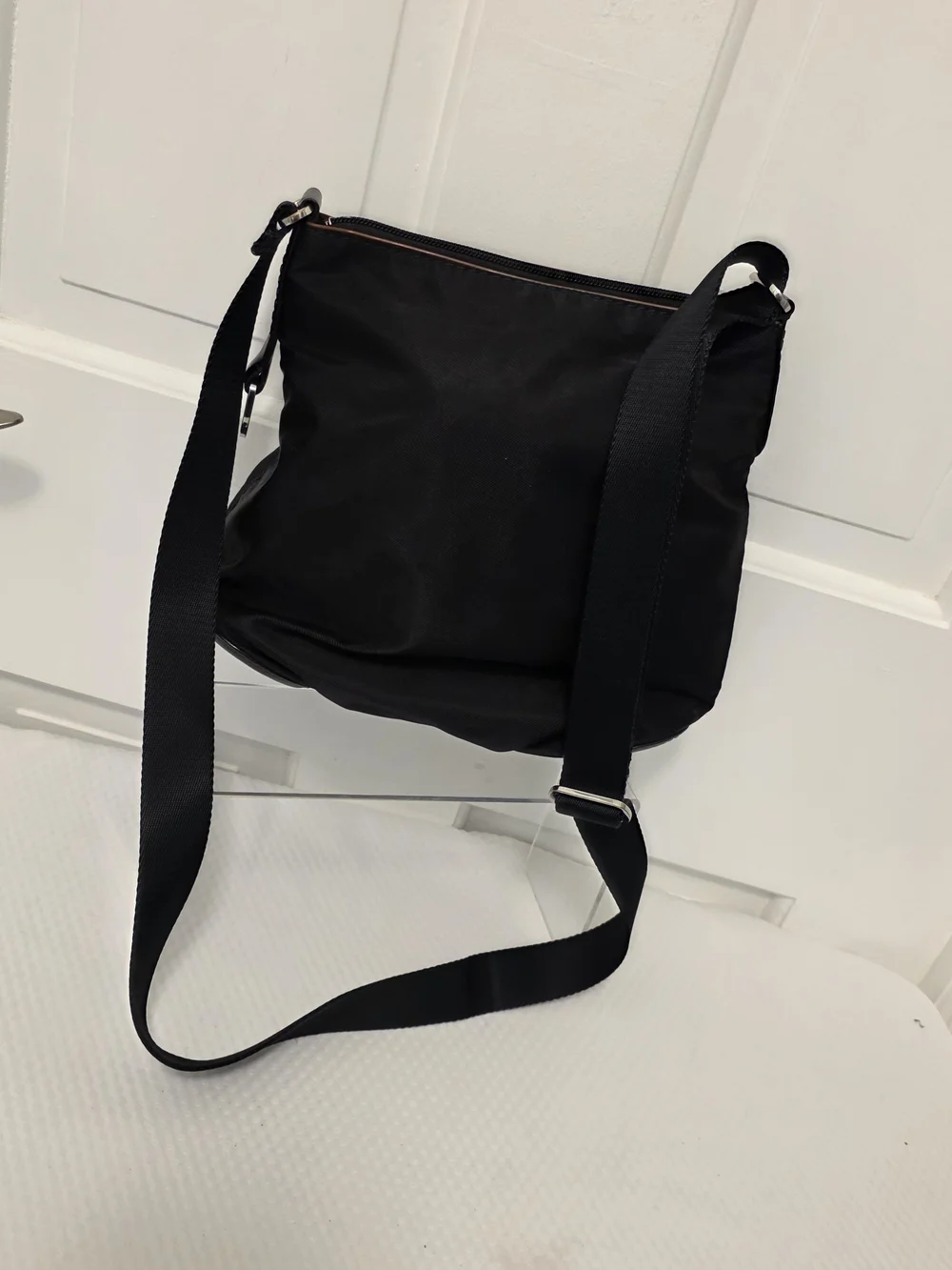 Lancel Paris Black Nylon Crossbody Bag with Front Flap & Zip Pockets Lightweight